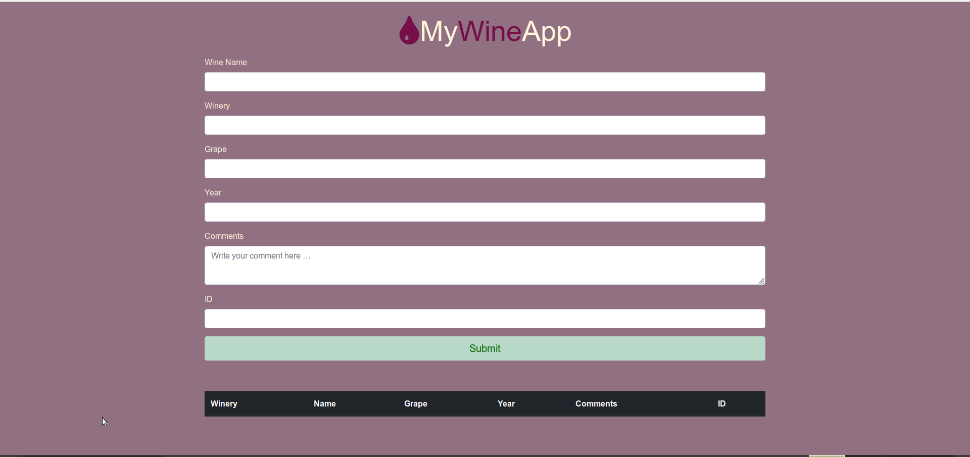 link to Wine App website project